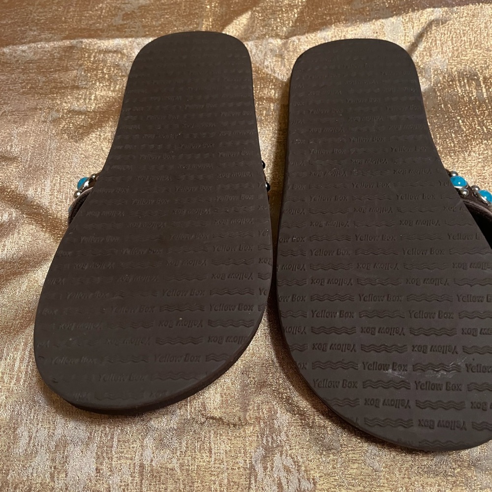 Yellow Box brown Sandals with Blue Beads - Picture 2 of 2